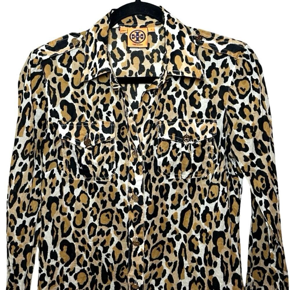 Tory Burch Women’s Leopard Print Button Down Long Sleeve Shirt Size 2 - Picture 3 of 7